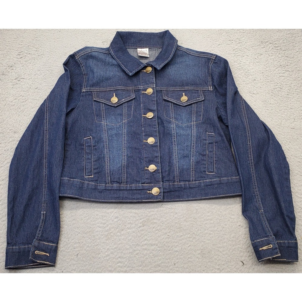 Para Denim Jacket Youth XL Blue Cotton Long Sleeve Multiple Pockets Button Front